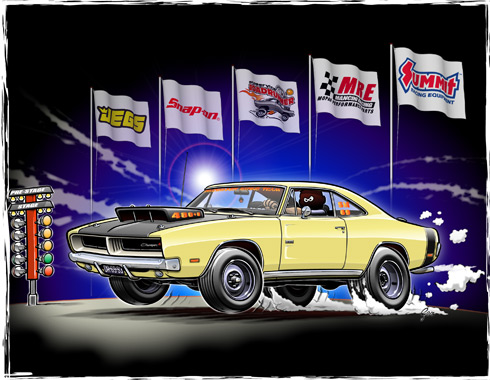 Dodge Charger drag racing cartoon