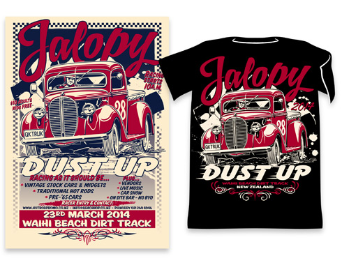 Jalopy Dust Up poster en T-shirt